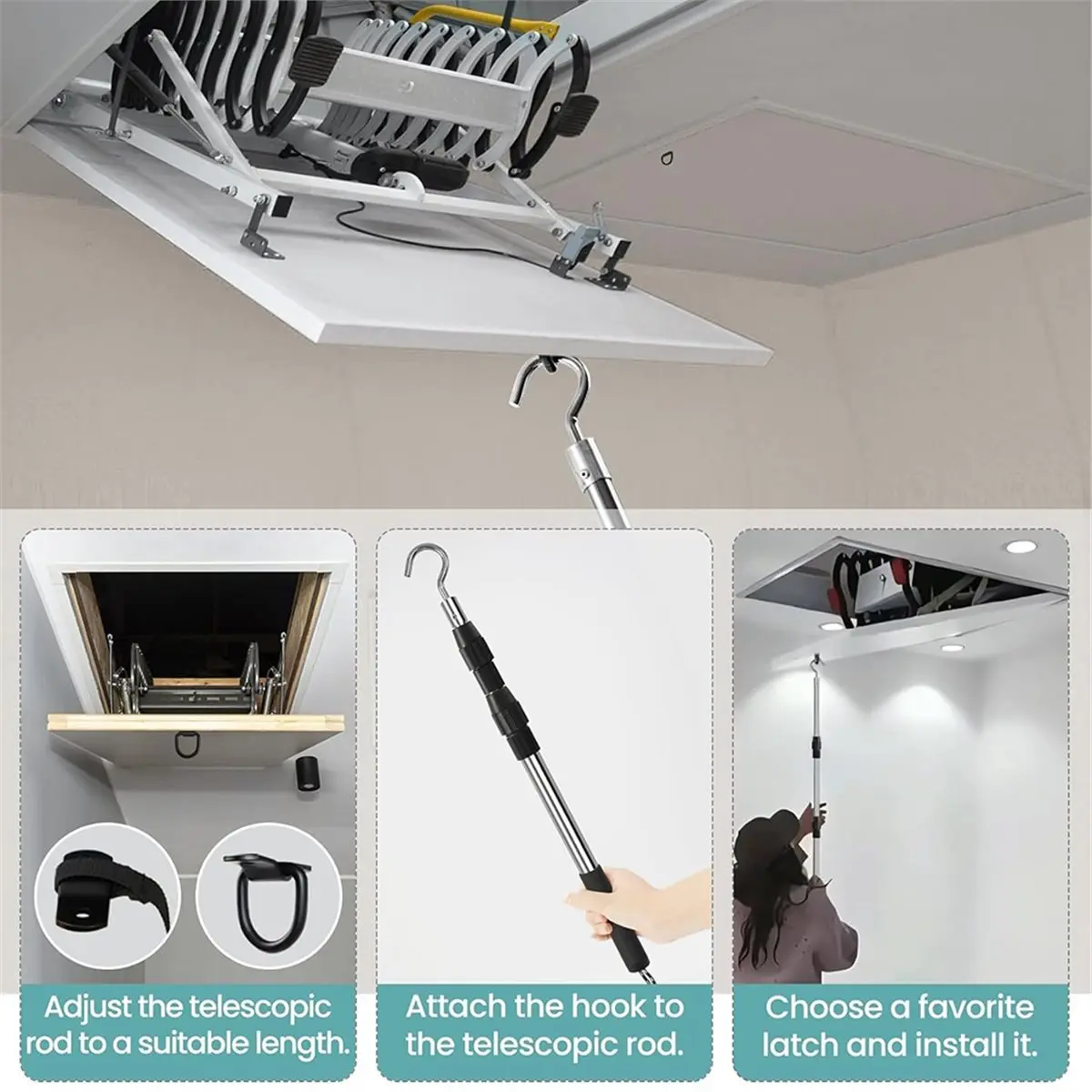 

Крюк для вытягивания чердака, выдвижная тяга для чердака, комплект системы для вытягивания чердачной лестницы содержит одну 40-дюймовую телескопическую стойку