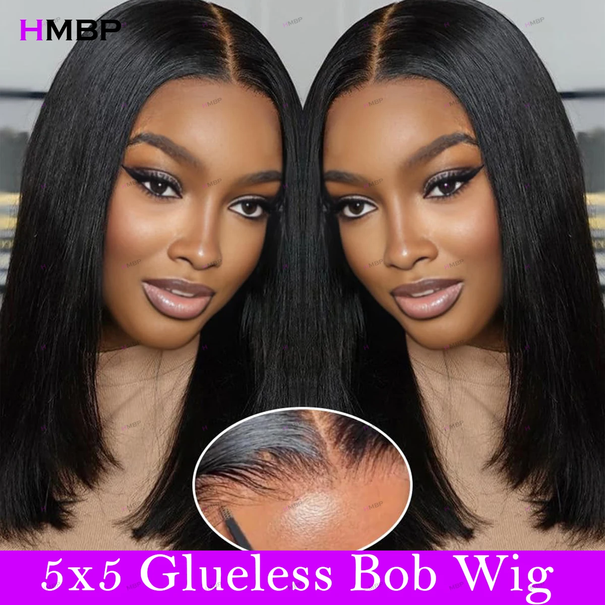 

Wear and Go Glueless Bob Wig Human Hair 5x5 HD Transparent Lace Closure Wigs 200% Density Pre Cut Lace Short Bob Wig For Women