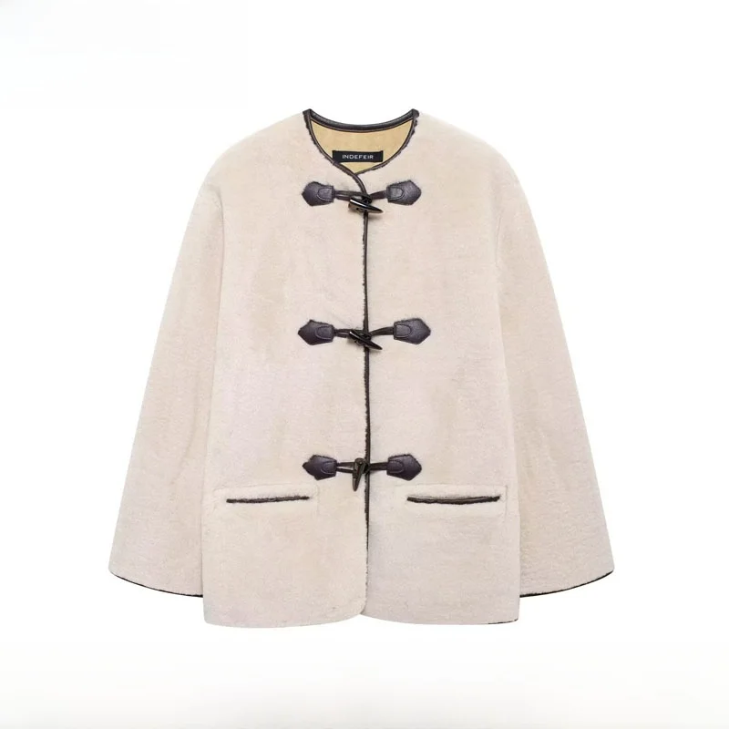 

Faionable Fur Effect Coat New Autumn Winter Women's Street Sle Polyester Fiber 00% Rope Knot Decoration Outerwear