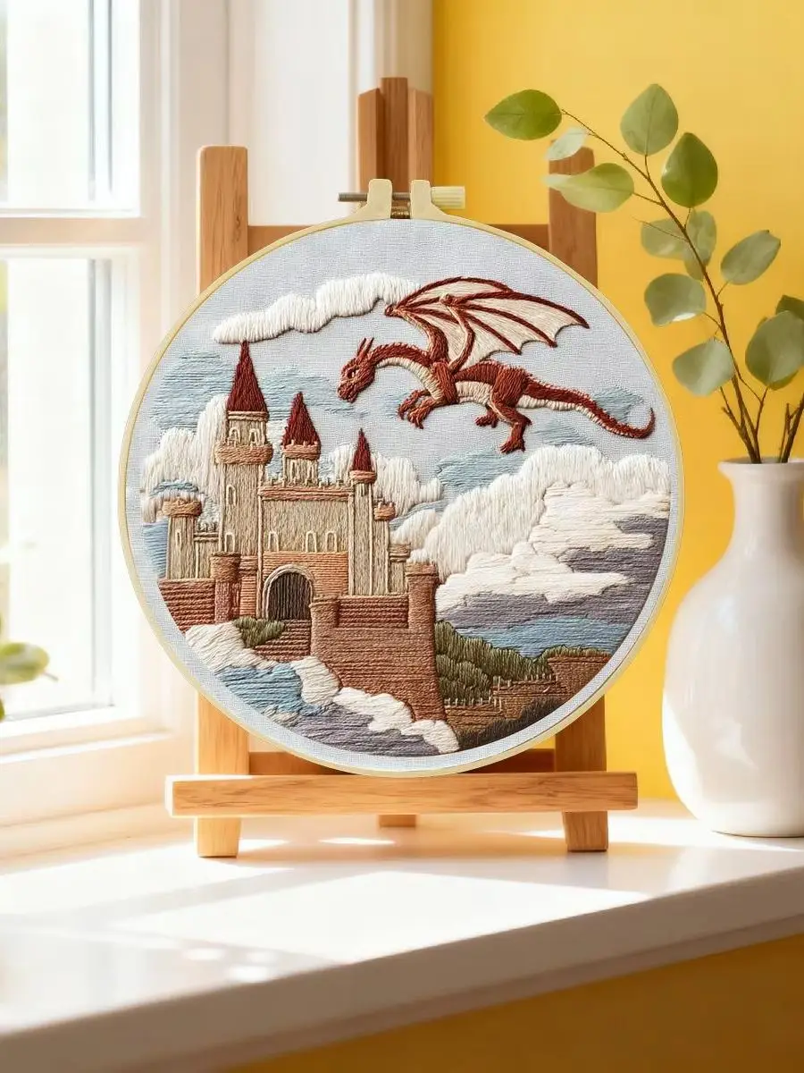 1 Stück 20X20CM/15X15CM 7,87/6,3 Zoll Schloss-Stickerei-Starter-Kit DIY-Kit DIY-Stickerei-Set für Anfänger – Detail 6