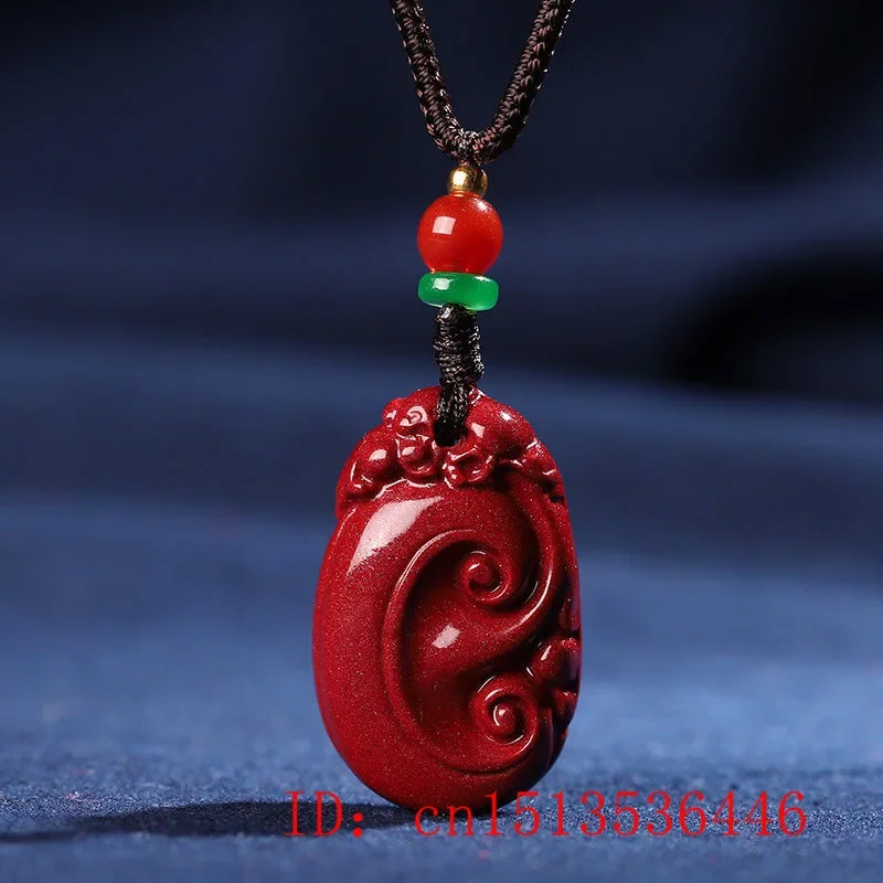 

Fashion Cinnabar Jade Ruyi Pendant Necklace Jewellery Chinese Hand-Carved Healing Women Man Luck Gift Sweater Chain