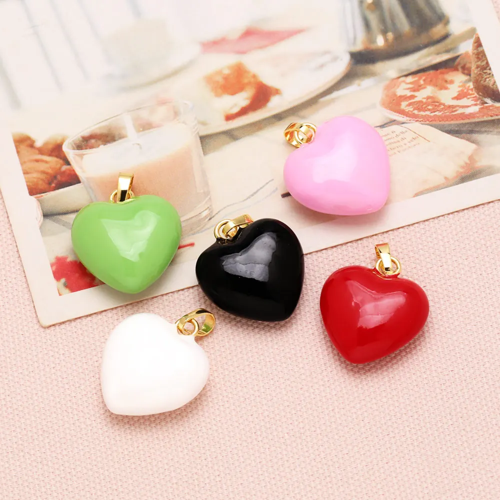 OCESRIO Multicolor Surface Enamel Heart Pendant for Necklace Copper Gold Plated Handmade DIY Jewelry Making Component pdta577