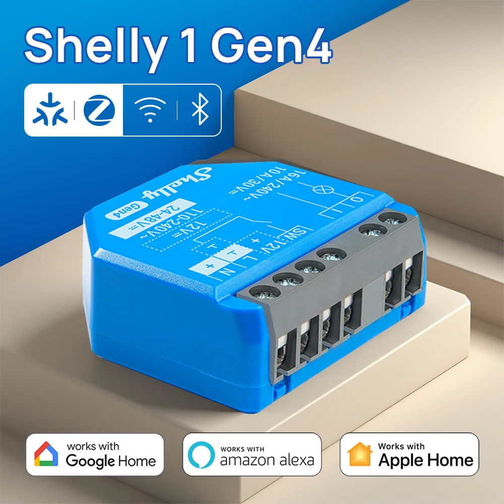 

Shelly 1 Gen4 Zigbee Dry Contact Wifi Smart Switch Matter For Controlling Lights Apps Garage Doors Works with Apple Homekit