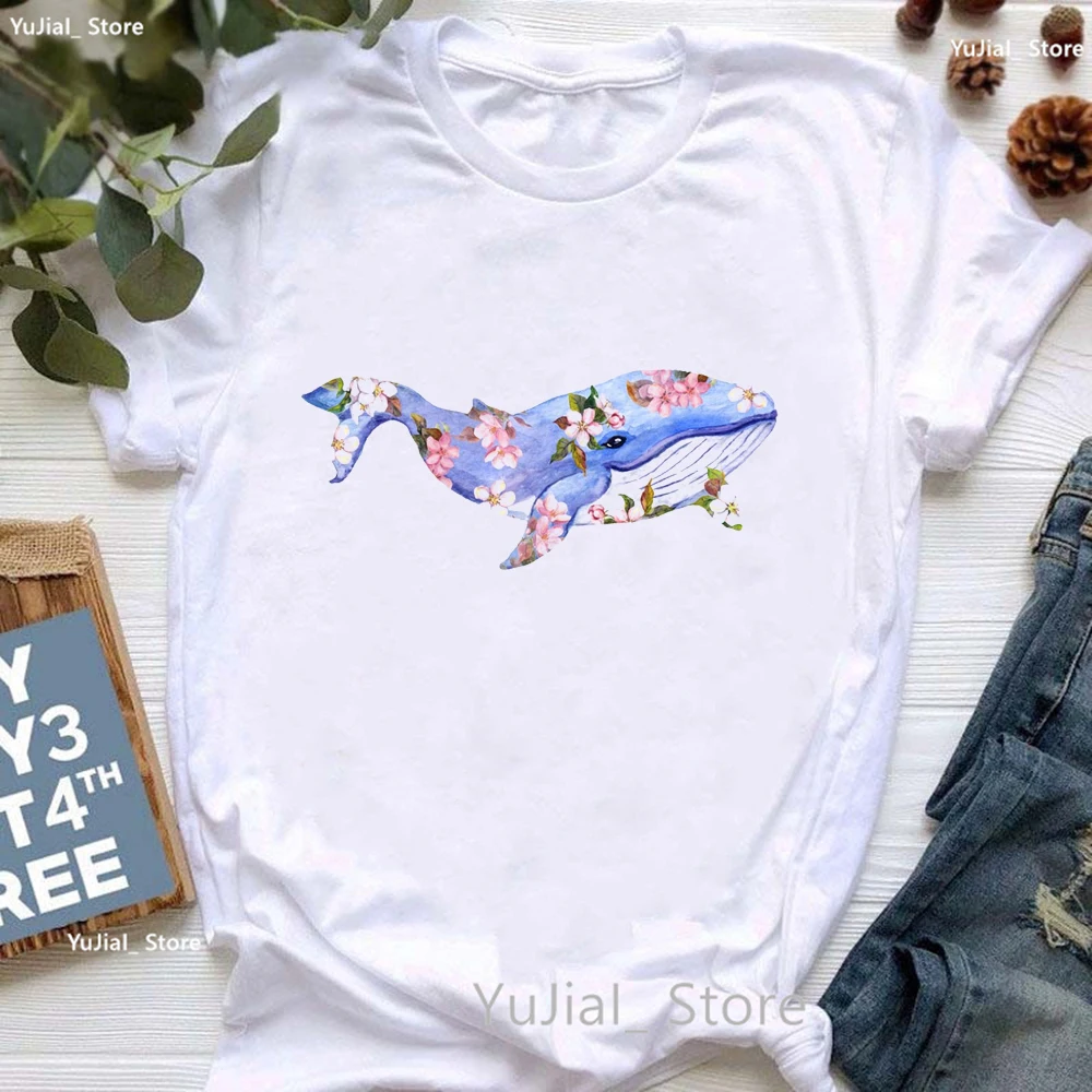 Watercolor Unicorn Flowers Print T Shirt Girls Kawaii Dolphin Dog Tshirt Women Summer Tops Fashion Short Sleeve T-Shirt Female