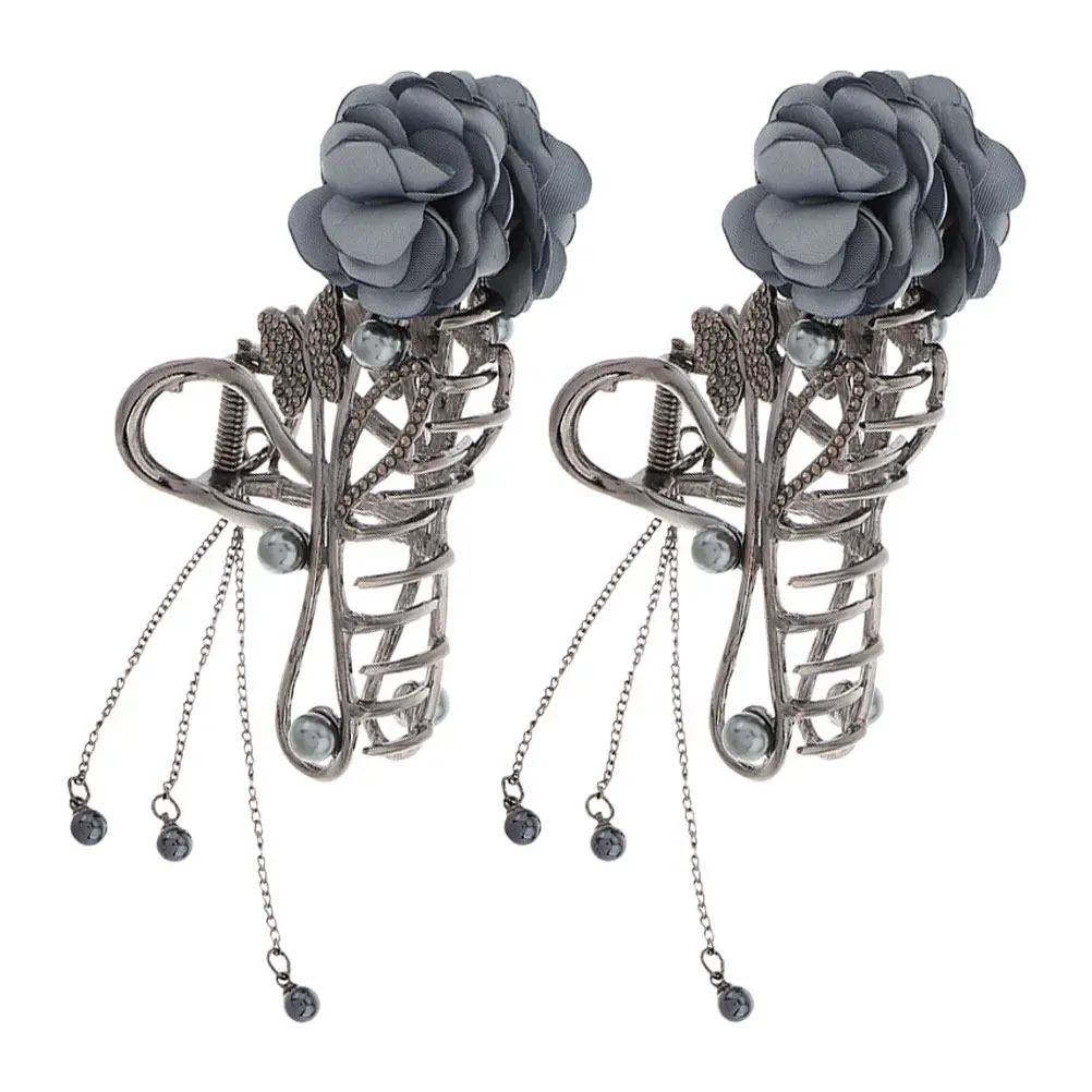 

2Pcs Metal Flower Hair Claw Clips Rose Design Non-Slip Ponytail Holder for Women Elegant Wedding Hair Accessories Korean Style