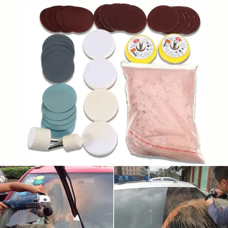 Glass Polishing Kit Portable Windshield Scratch Remover Universal Waxing Polish Pad With Polishing Powder For Automobiles