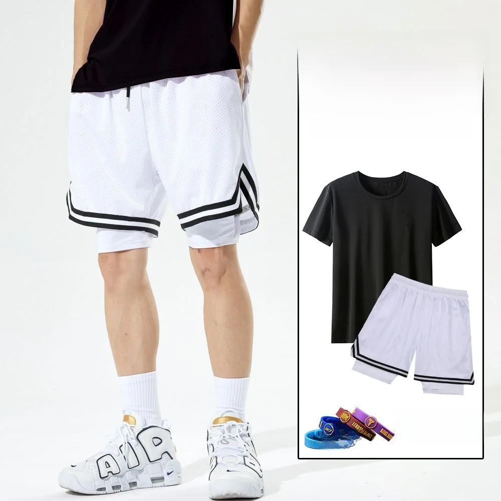 

Летний комплект для баскетбола: мужские американские повседневные двухслойные брюки-имитация двух частей, длиной до колена, для бега и тренировок