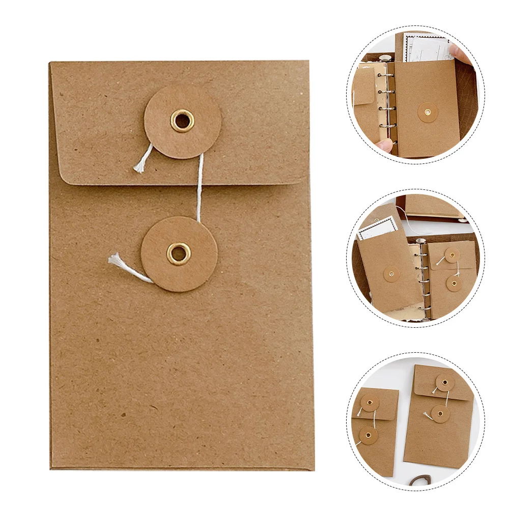

5pcs Kraft Paper Envelopes Small String Tie Closure For Bills Coins Storage Office Party Use Writable Surface Secure Document