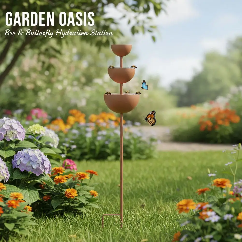 1Pc Drinking Water Feeding Cup Courtyard Bee Bath Outdoor Colorful Sculpture Column Floor Mounted Installation