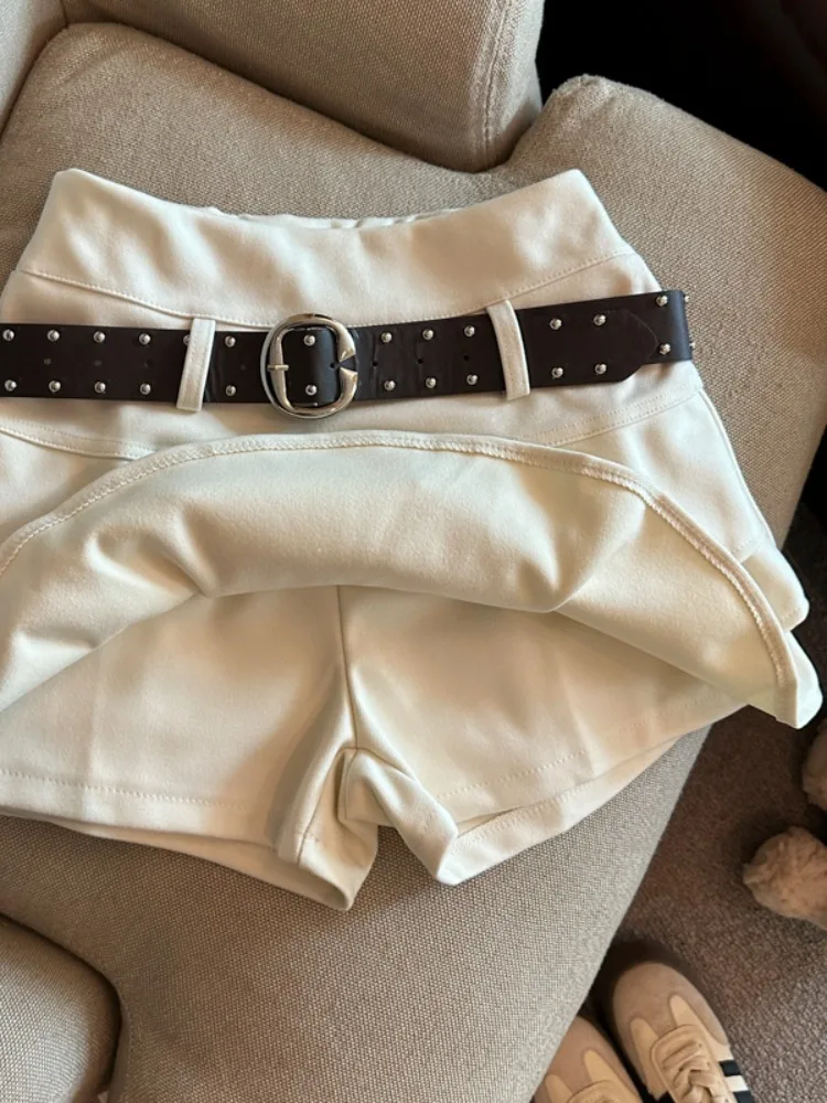 양모 하이웨이스트 케이크 스커트 여성용 가을 겨울 레이어드 레이스 A라인 스커트 안티라이트 스커트 팬츠 벨트 포함