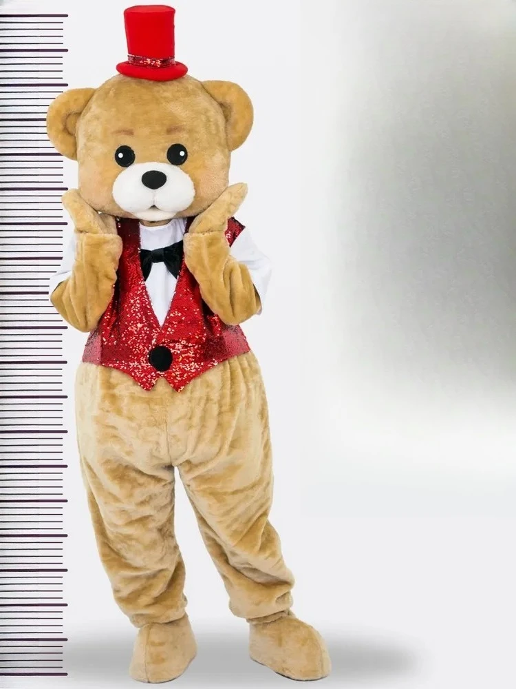 

Red Vest Gentleman Brown Bear Mascot Costume for Halloween Christmas Carnival Fancy Party Advertising Cartoon Outfit