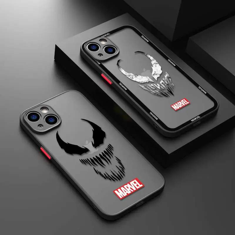 Venom Marvel Phone Case for iPhone 14 13 11 12 Pro Max X XS XR 7 8 6 Plus Mini Silicone Frame Matte PC Cover