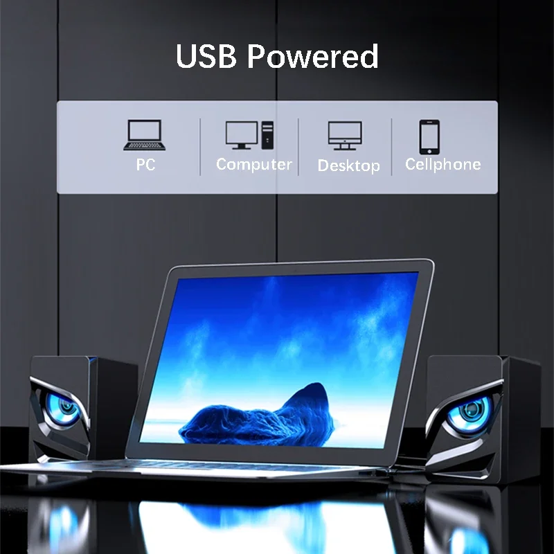 مكبر صوت فريد من نوعه لسطح المكتب USB سلكي لألعاب الكمبيوتر وأضواء LED رائعة وتصميم أنيق