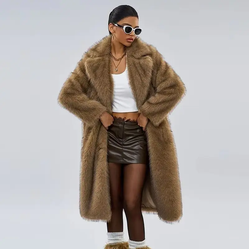 

Shpmishal European and American Fashion Autumn and Winter Women's Elongated Imitation Fur Suit Collar Coat Female Clothing