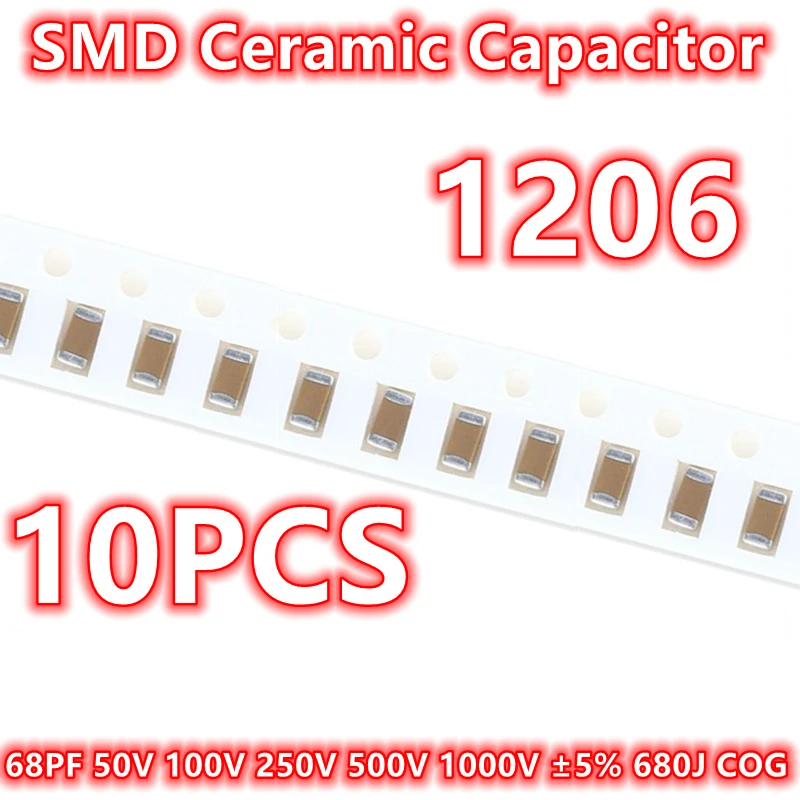 Condensador cerámico Original 1206 68PF 50V 100V 250V 500V 1000V ± 5% 680J COG SMD IC, 10 piezas