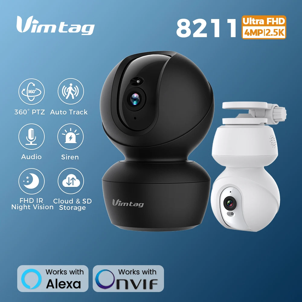 VIMTAG 2.5K, กล้องรักษาความปลอดภัยในร่ม, กล้องวงจรปิด WIFI, กล้อง 360 °การติดตามอัตโนมัติ, คืนวิสัยทัศน์อินฟราเรด, การตรวจจับมนุษย์,