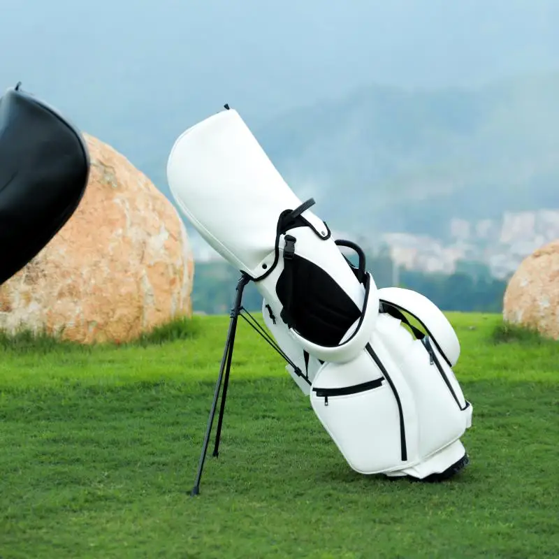 Golf Rack Holder Bag PU Leather Golf Stand Bag Lightweight Waterproof 5-Way Divider Multifunction Bags for Men Clubs Rain Cover
