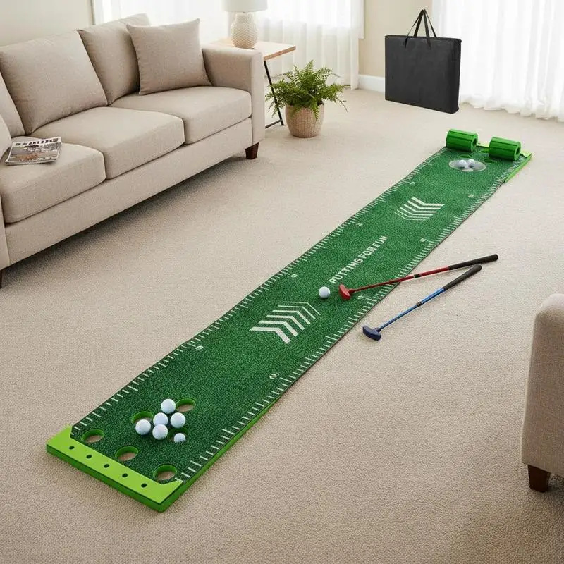 

11 FT Putting Green Mat with 2 Adjustable Putters and 6 Balls