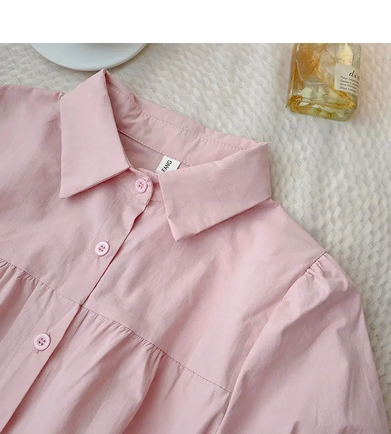 Summer Loose Sweet Short Sleeve Shirts & Blouses Puff Sleeve Elegant Office Lady Shirt Vintage Top Women Korean Popular Clothes