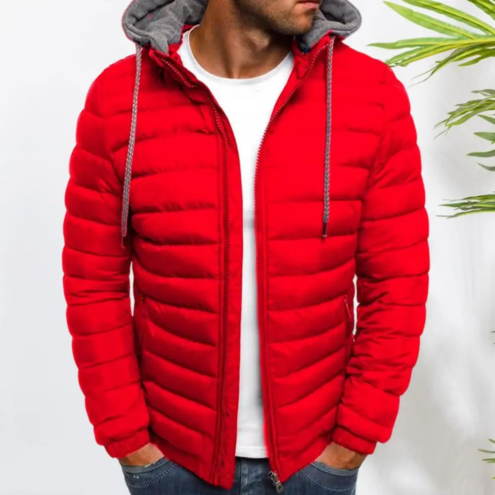 

Men Cotton Coat Men's Hooded Cotton Winter Jacket with Zipper Closure Pockets Lightweight Outwear for Cold Weather Men Coat