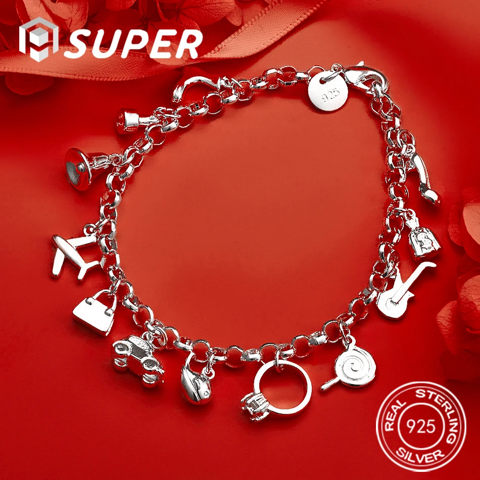 

ALISuper 925 Sterling Silver 8-inch Airplane Bag Shaped Zirconia Bracelet for Women, Fashionable Engagement Jewelry Accessories