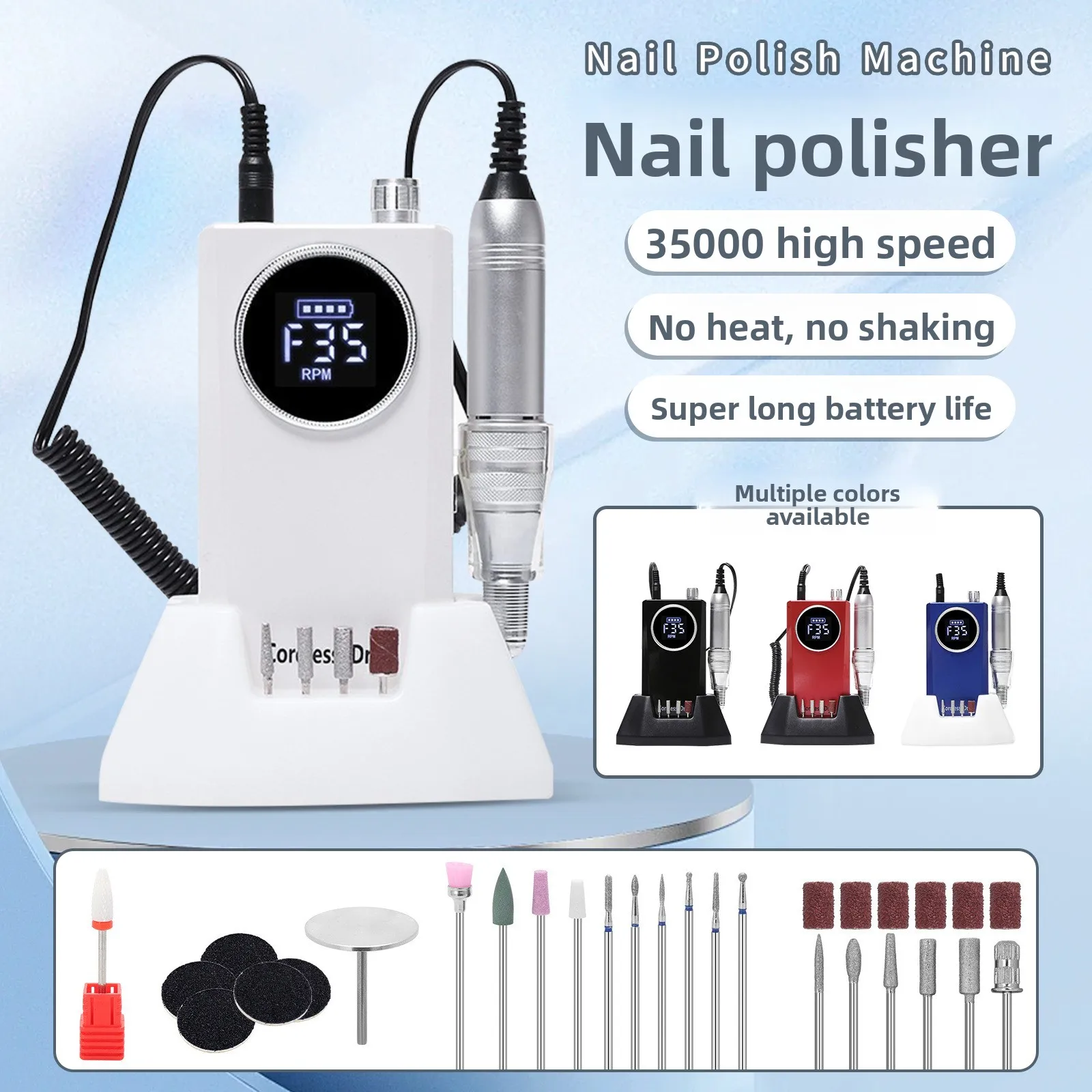 

35000 RPM Nail Drill Machine with Base HD LCD Display Rechargeable Nail Master for Manicure Portable Nail Drill Milling Machine