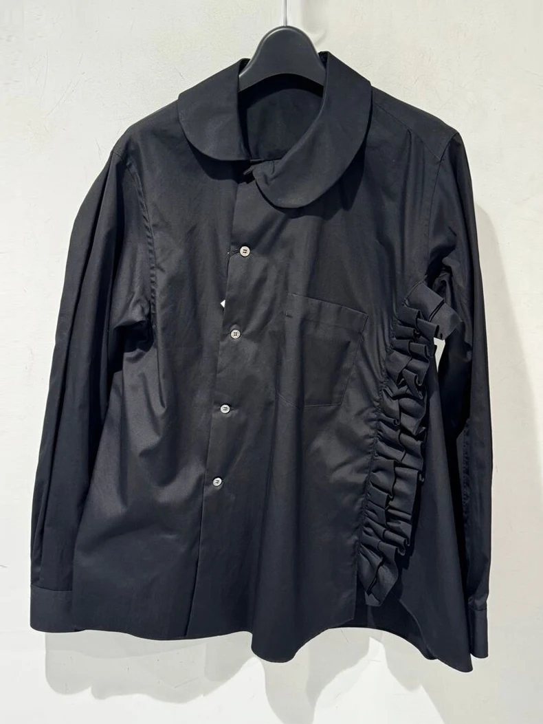 

2025 spring and summer new thin casual pleated lace shirt long sleeve diagonal buckle cardigan shirt women