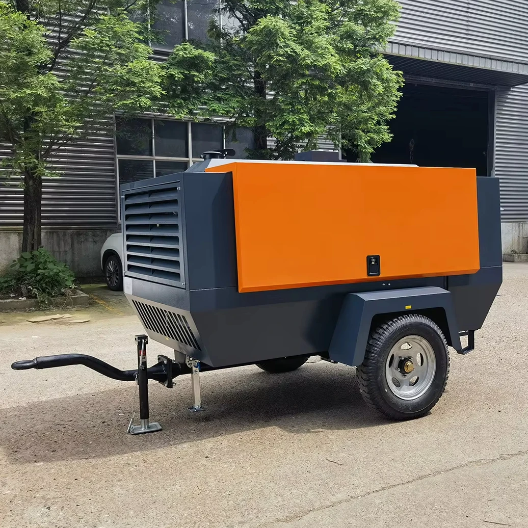 Dieselmotor Rock Boren Luchtcompressor Machine 8bar 400cfm Roterende Schroefluchtcompressor Prijs