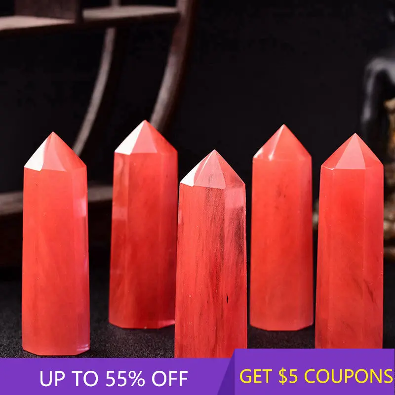 

40-75mm Natural Red Smelting Stone Quartz Crystal Point Wand Hexagonal Obelisk Reiki Healing Gemstone Mineral Rock Decor Jewelry