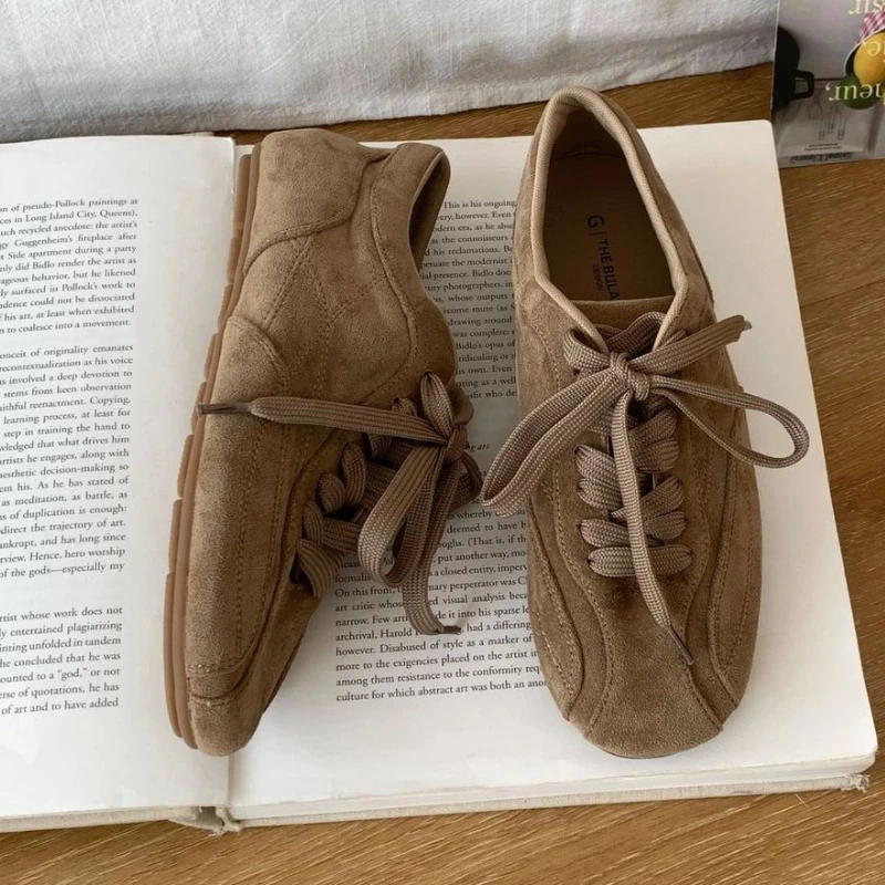Fashion Retro Lace Up Casual Flat Shoes Women Comfort Autumn Footwear Female Brown Ballet Sneakers Women image 2
