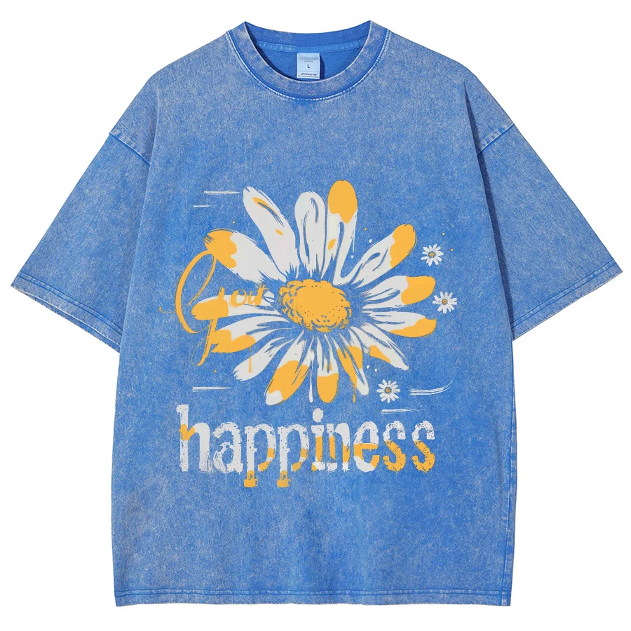 

Happiness Content Womans Clothing Short Sleeved Unisex Fit Graphic Tee Oversized T-Shirt Overseas Export 15 Colors Streetwear