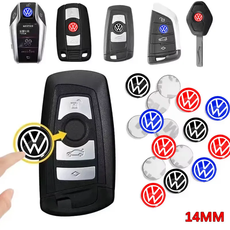 

14 мм наклейки с эмблемой ключа автомобиля, логотип ключа авто управления, аксессуары для Volkswagen R Golf 4 Motion Polo Touran TSI TDI R32 MK4 GTI