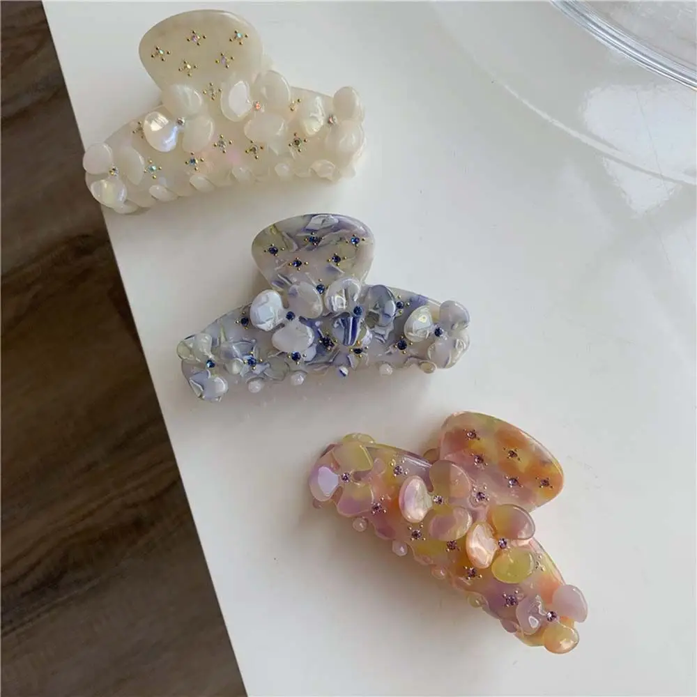 White Colorful Crystal Flower Blue Purple Acetate Diamond Flower Hair Clips Hair Ornaments Acetate Hair Claw Korean Style 