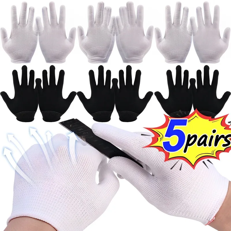 Non-slip Nylon Work Gloves White Black Cotton Thread Working Polyester Yarn Protection Gloves for Painter Industrial Warehouse