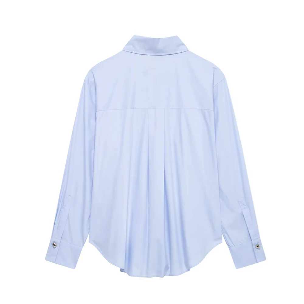 Taop&Za2025 nueva camisa de manga larga para mujer con diseño de cuello único y botones, dobladillo curvo y temperamento casual