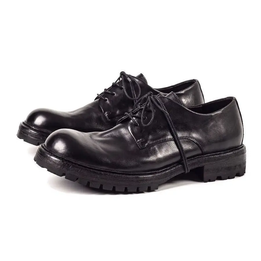 Premium Feel Washed Horsehide Casual Shoes Men's Retro Commuter Thin Head  Shoes Genuine Leather Workwear Business Shoes