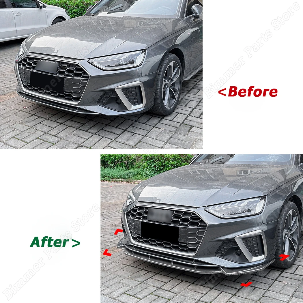 3 Piece Set Front Bumper Spoiler Lip Car Body Kit ABS Plastic Lower Splitter Guard Plate For AUDI A4 S4 B9.5 Sline 2020-2024+