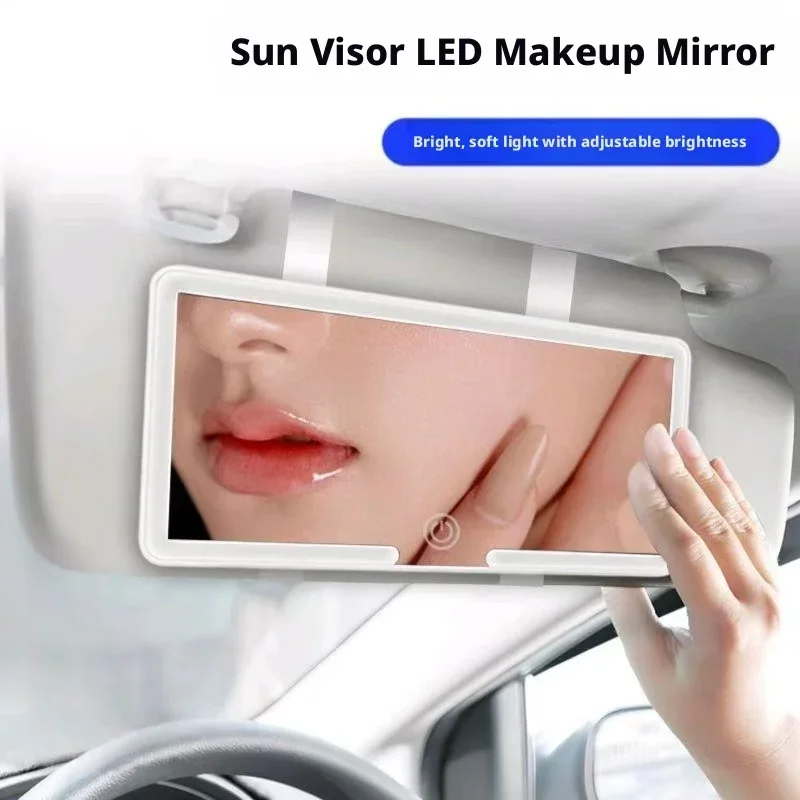 Espelho Cosmético para Visor de Carro com LED, Controle por Toque, Brilho Ajustável, Espelho de Maquiagem HD para Interior de Carro, Espelho de Vanidade Recarregável