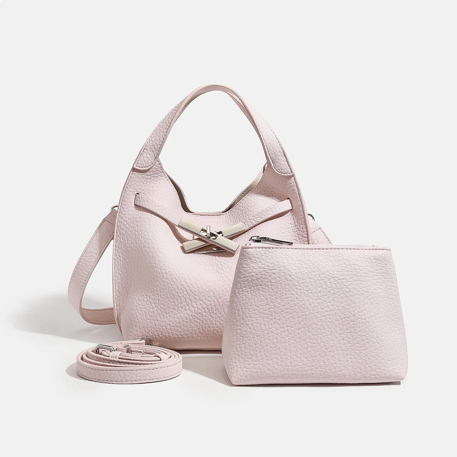 Women's 2026 New White Lychee Pattern Basket Handbag Simple Versatile Shoulder Crossbody Bucket Bag