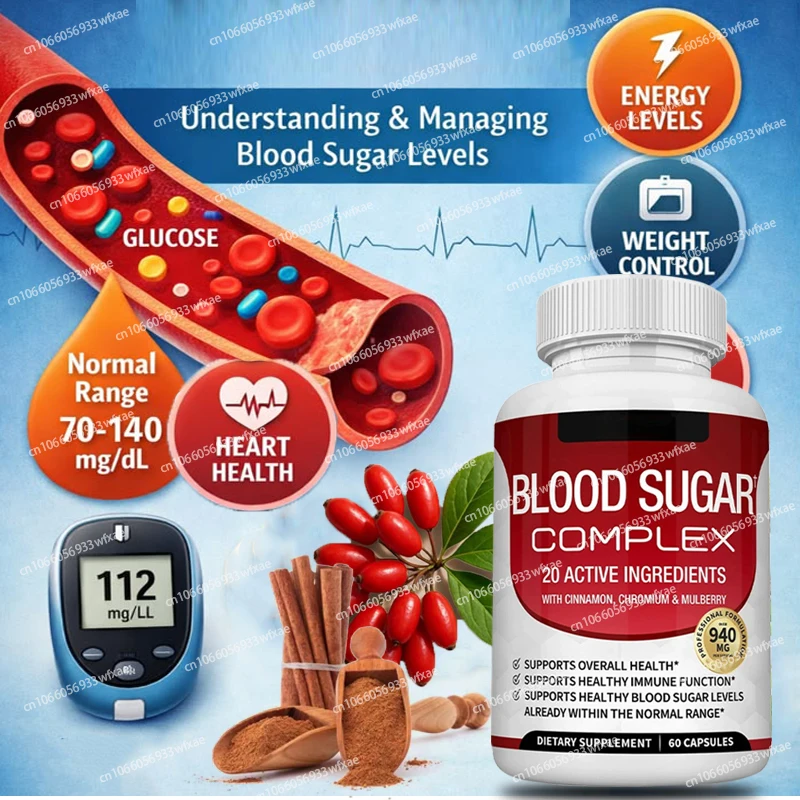 Blood Sugar Complex Capsules with Cinnamon Supplement Balance Blood Sugar Level,Support Heart Health and Glucose Metabolism