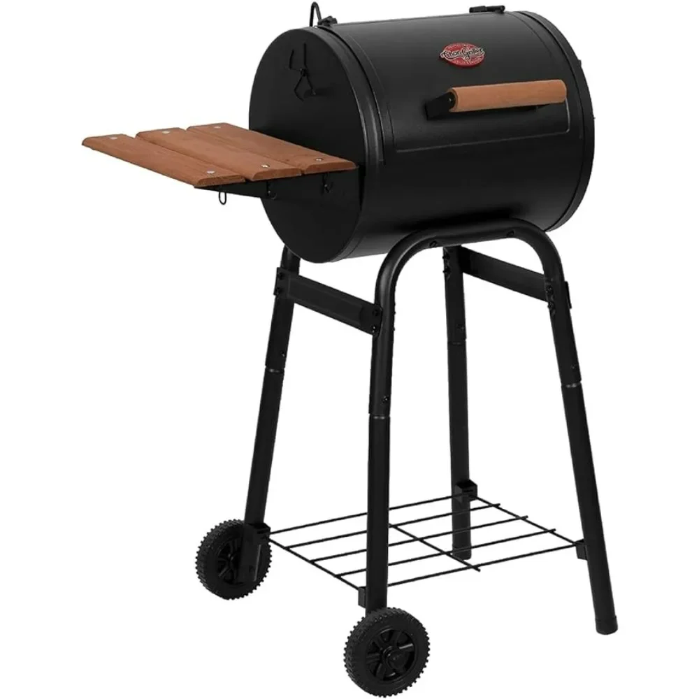 

Barbecue Patio Pro Charcoal Grill and Smoker With Cast Iron Grates Premium Wood Shelf and Damper Control BBQ Kitchen Dining Bar