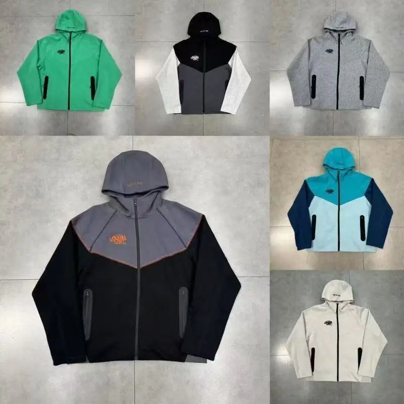 

Men's Fce Lined Embroidered Open Cardigan Hoodie Zipper Pants Set Casual Streetwear Autumn Collection Youth Faion