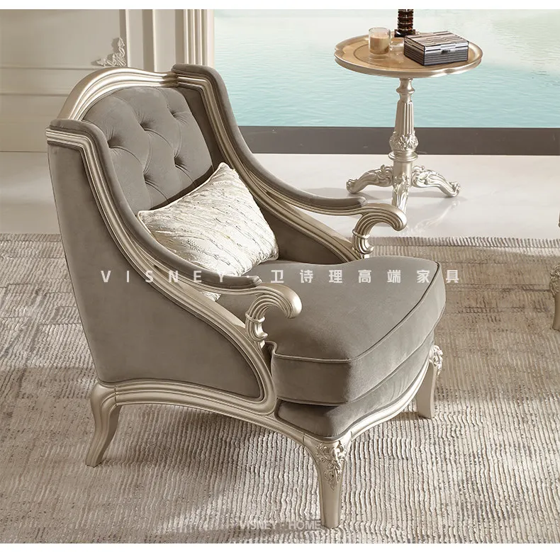 LMM French Beech Single Sofa Chair Solid Wood European Carved Recliner