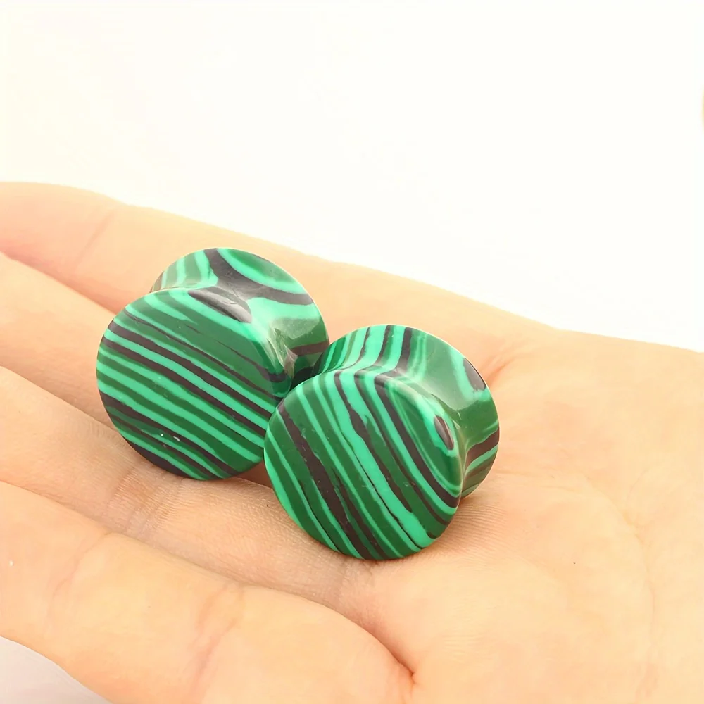 2pcs Vintage Synthetic Malachite Stone Ear Gauges Set