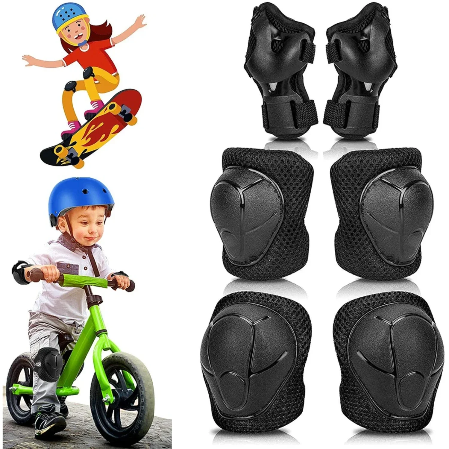 6PCS  Sports Protection Set  Adjustable Knee Elbow Wrist Pads  3-7 Year Old Children, Roller Skating, Skating, Cycling