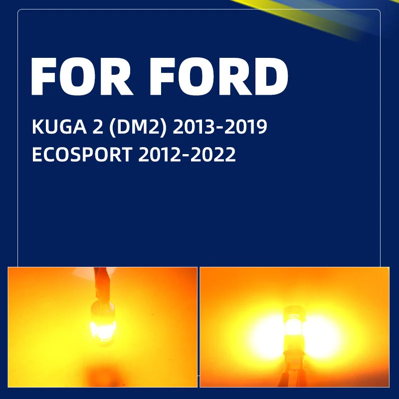 2pcs Car LED Turn Signal Lights Bulbs Amber Front/Rear Direction Indicator Bulb For Ford Kuga MK2 DM2 Ecosport 2015 2016 2017