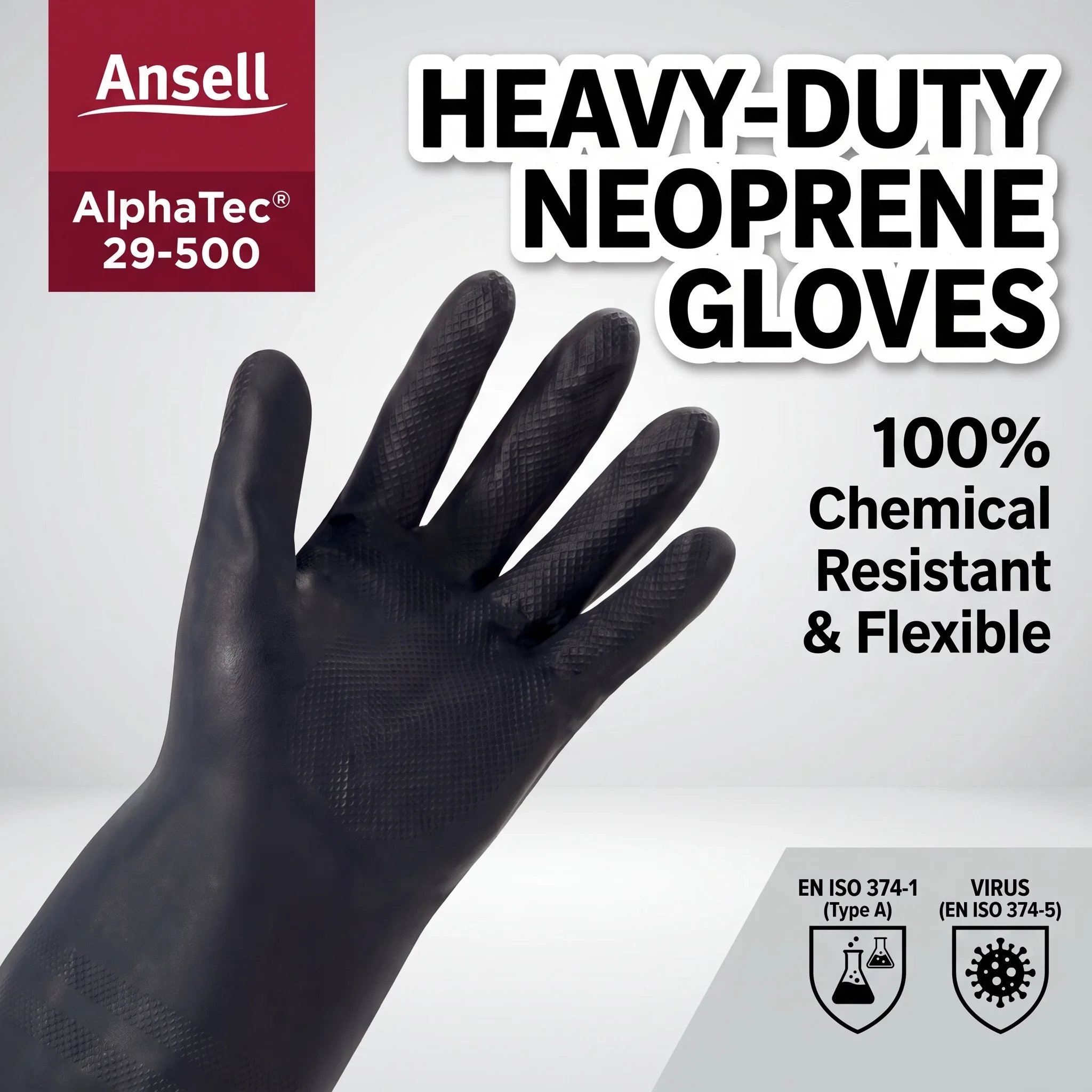 Ansell Neotop 29500 Chemical Resistant Gloves Heavy Duty Long Rubber Gloves Green Waterproof Work Gloves for Man Oil Resistant