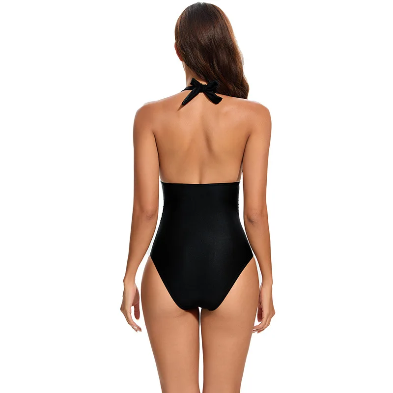 2025 Sexy One-piece Bikini High Waist V-neck Swimsuit Women's Sling Swimwear Solid Tight Beachwear Backless Seaside Bathing Suit
