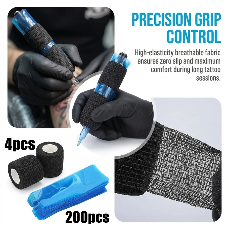 

200pcs Tattoo Pencil Sleeve Bag Covers 4Pcs Bandage Professional Tattoo Hygiene Control Tattoo Accessories Set