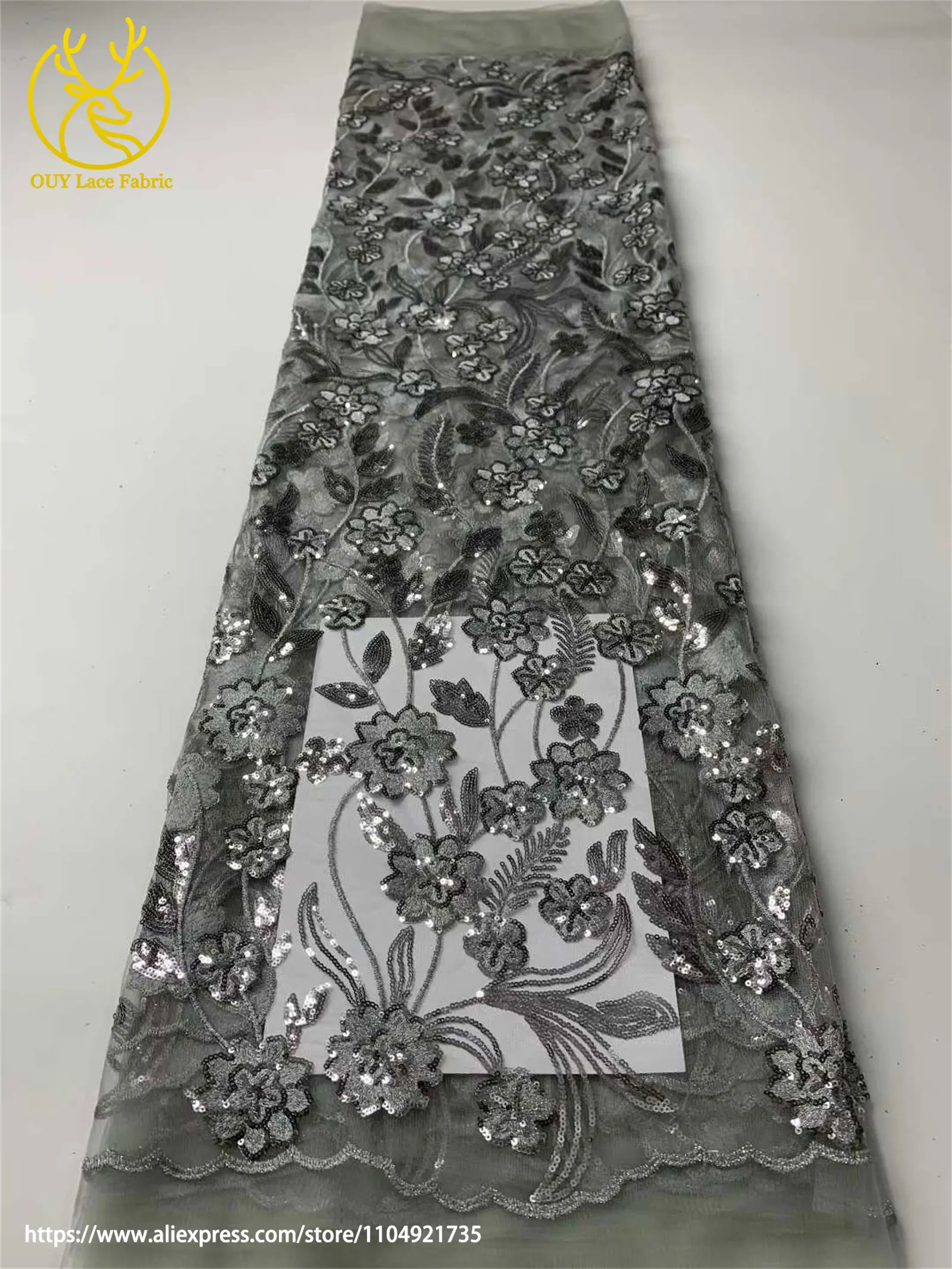 Afrikanische Pailletten Stickerei Spitze Stoff Hohe Qualität Französisch Nigerian Pailletten Tüll Spitze Stoff Damen Kleid Hochzeit Kleid Nähen – Detail 17